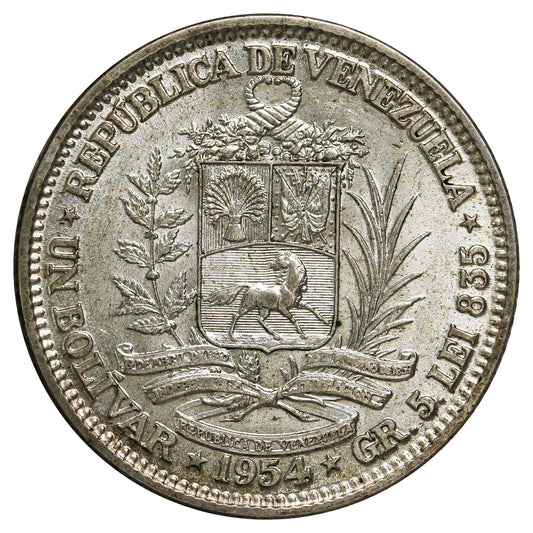 Venezuela 1954 Bolivar Brilliant Uncirculated (MS-63)