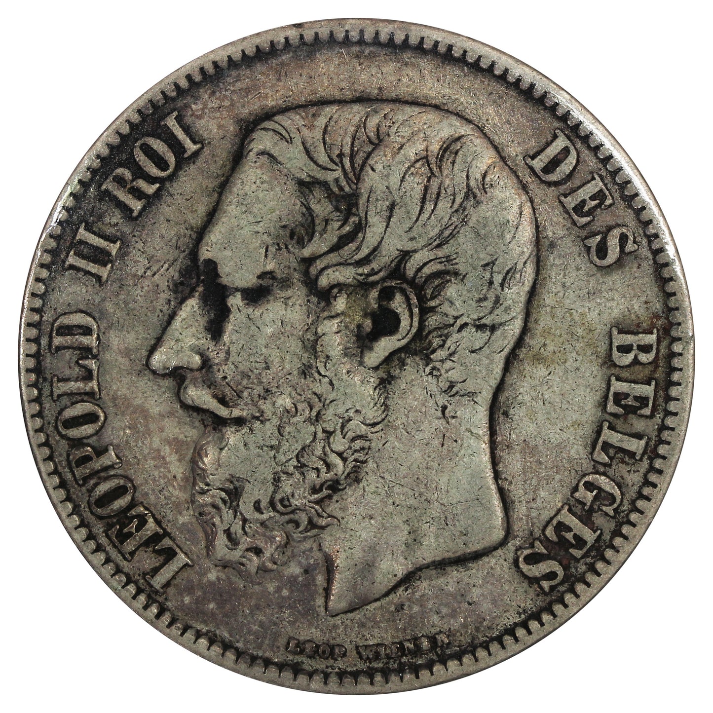 Belgium 1870 5 Francs VF-EF (VF30) (L)