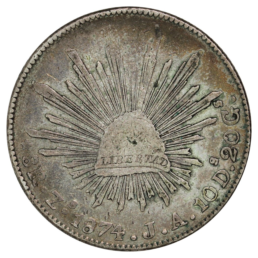 Mexico 1874 ZS JA 8 Reales Very Fine (VF20) (L)