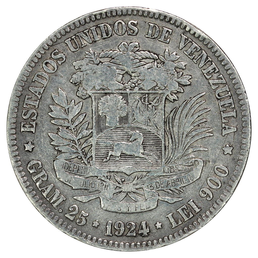 Venezuela 1924 5 Bolivares Very Fine (VF20) (L)