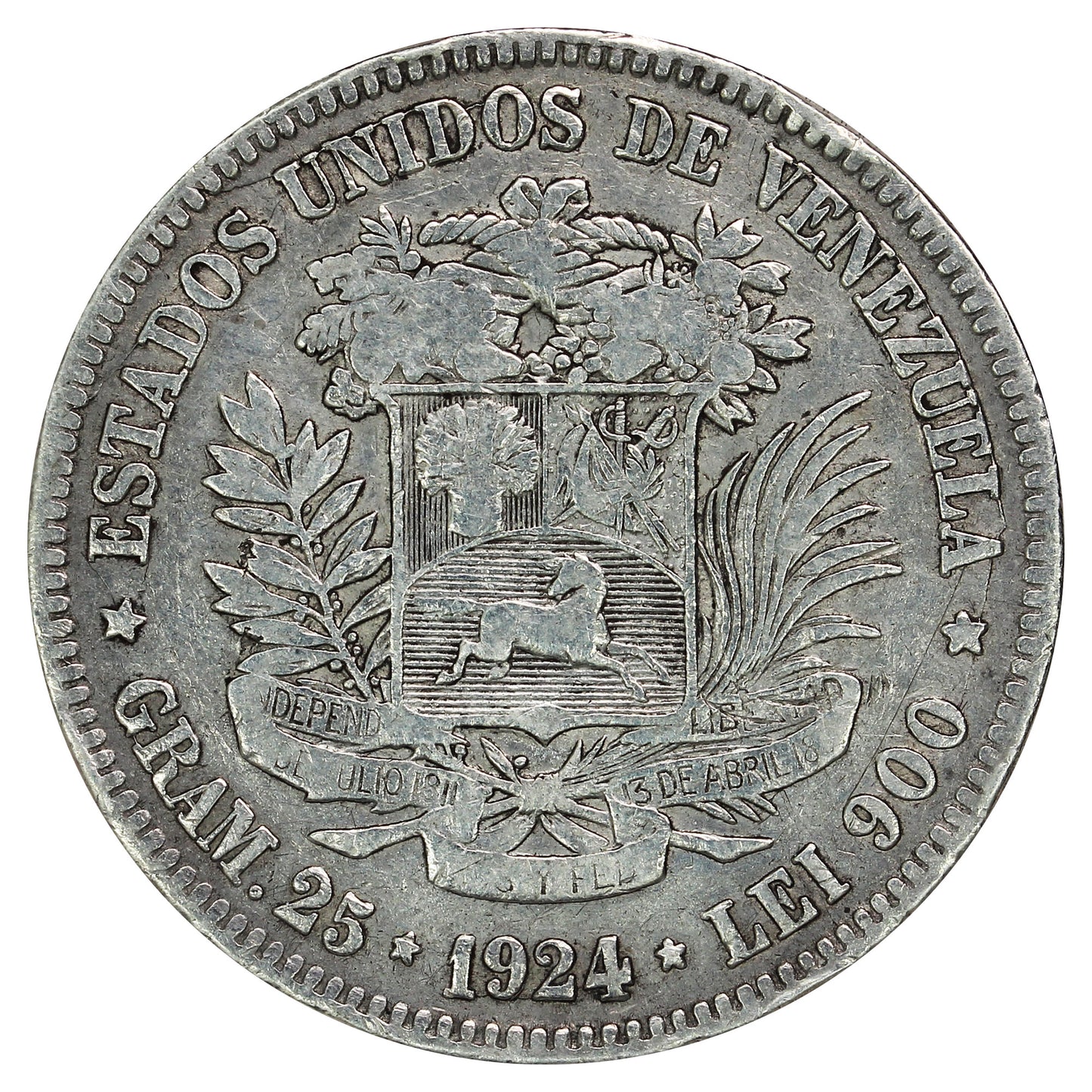 Venezuela 1924 5 Bolivares Very Fine (VF20) (L)