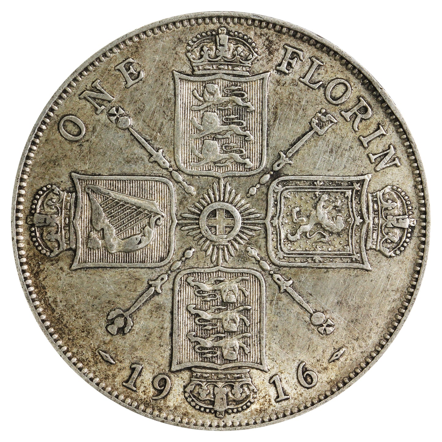 Great Britain 1916 Florin Almost Uncirculated (AU50)