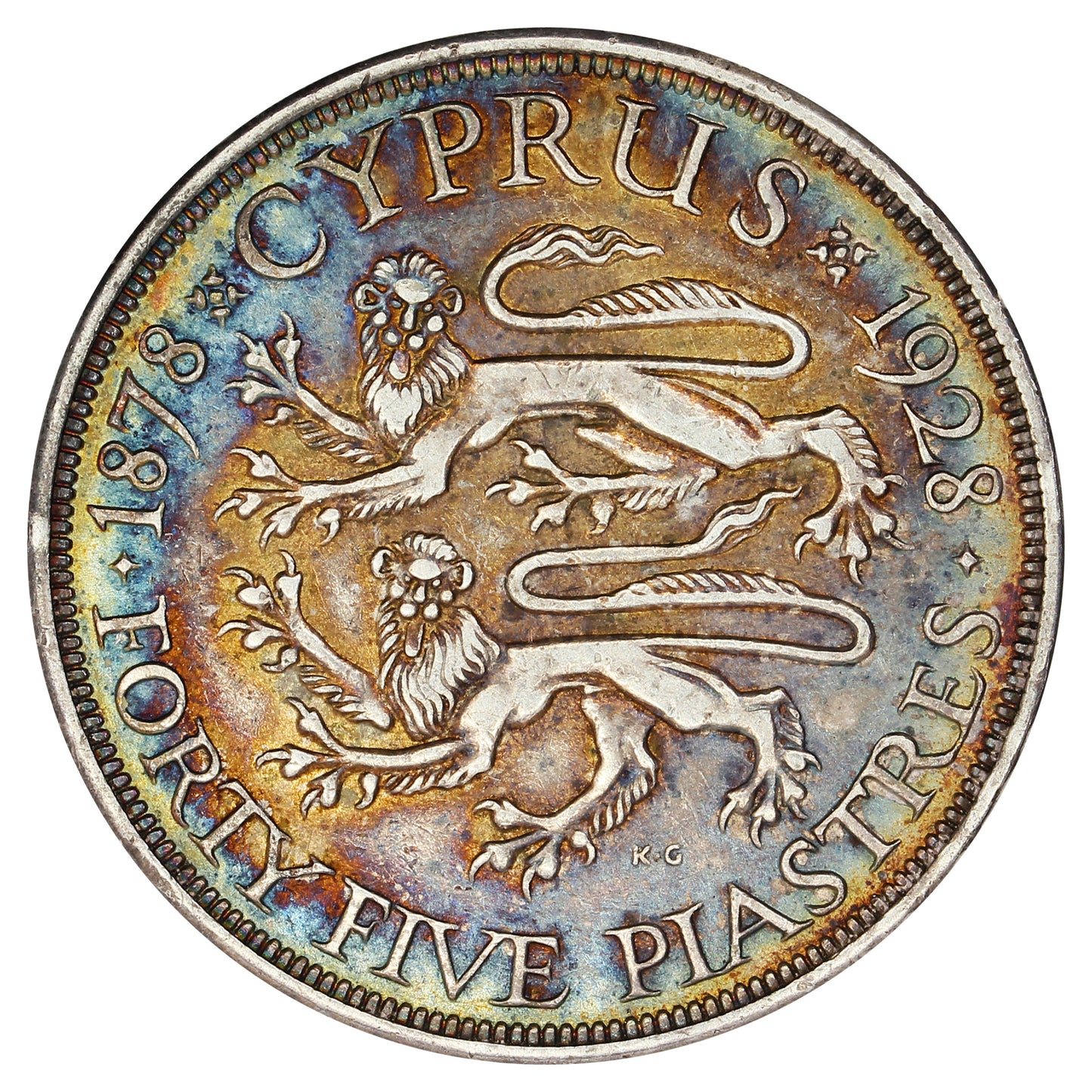 Cyprus 1928 45 Piastres VF-EF (VF30) $