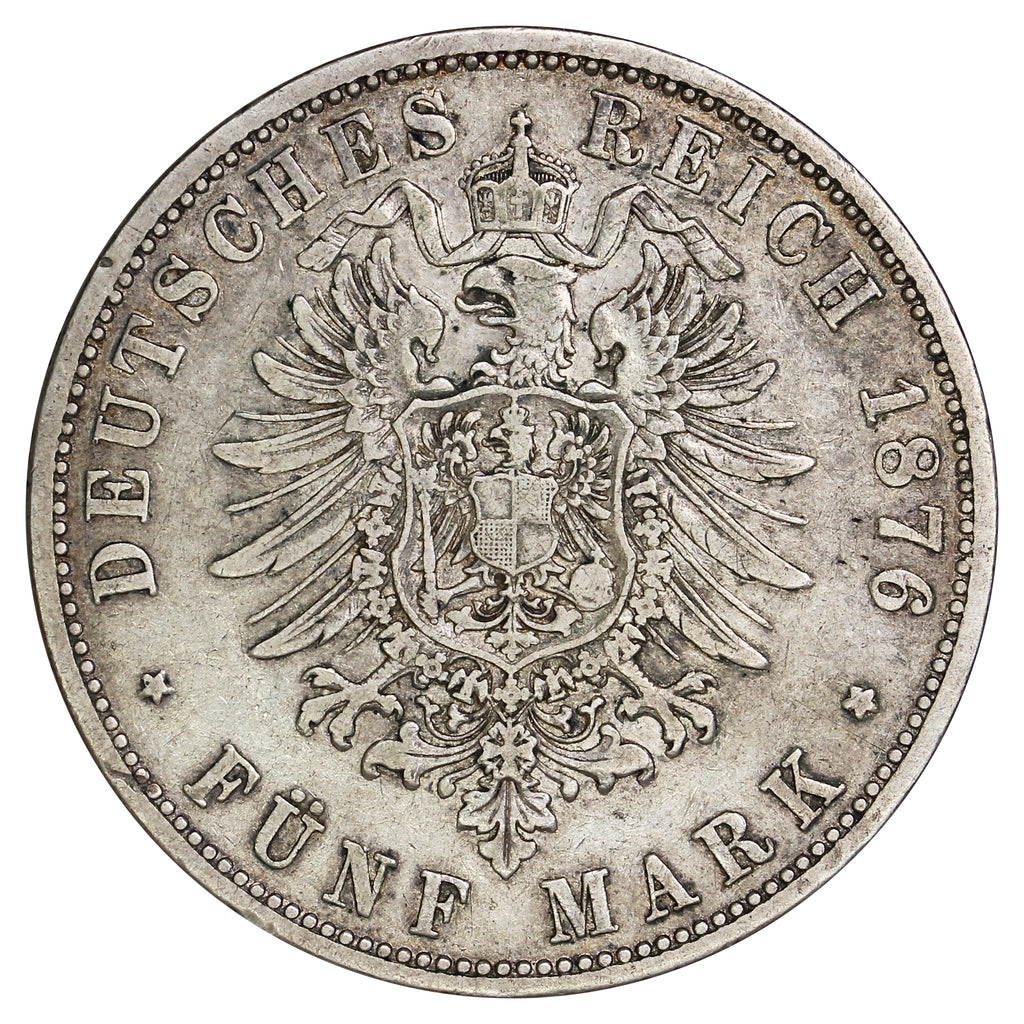 German States 1876C Prussia 5 Marks Very Fine (VF20) (L)