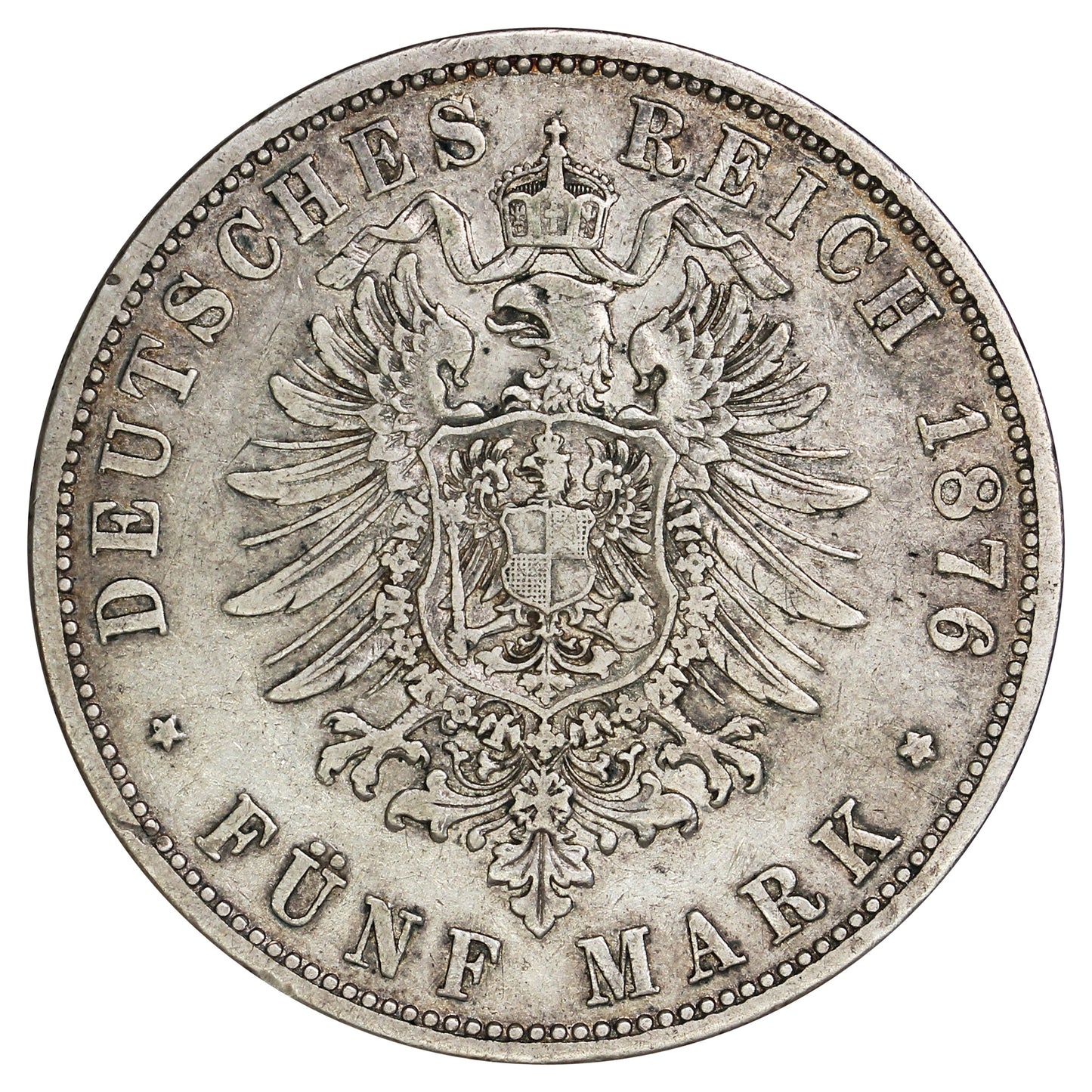 German States 1876C Prussia 5 Marks Very Fine (VF20) (L)