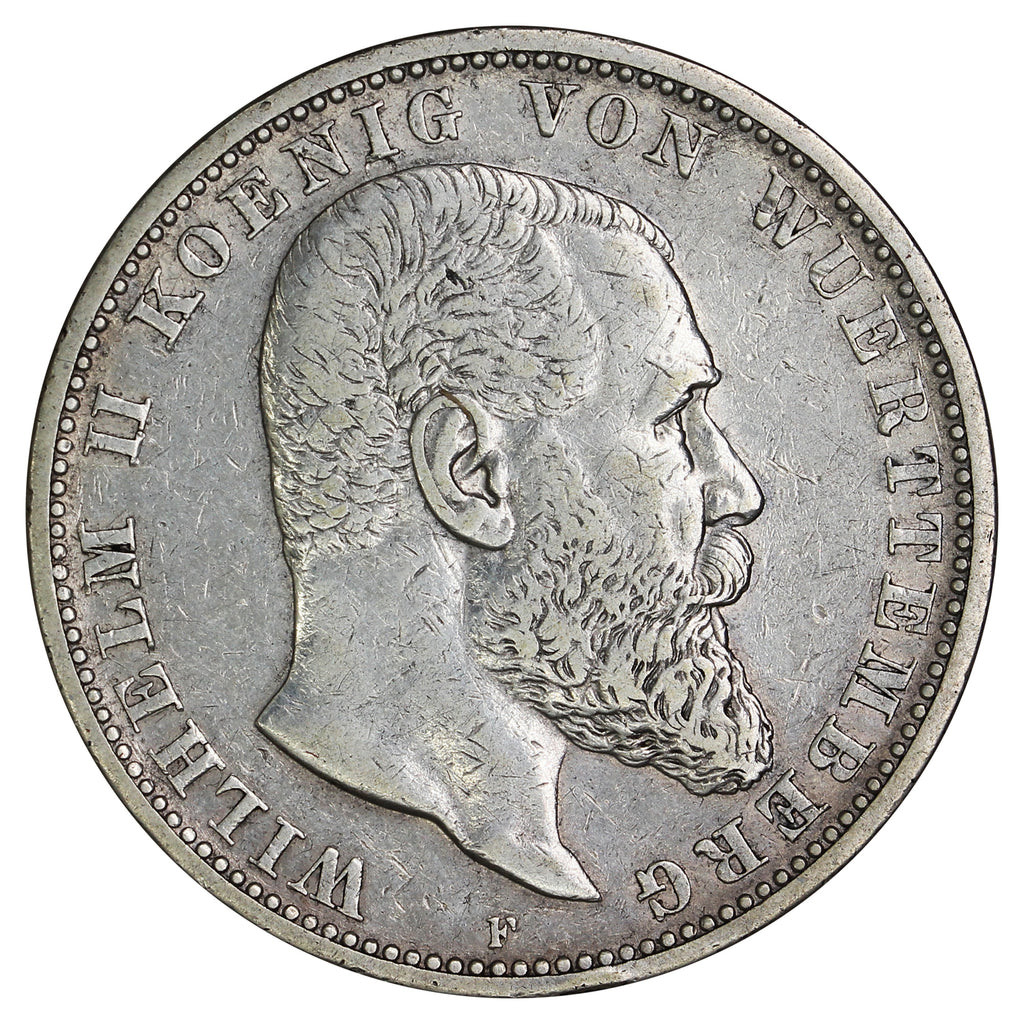 German States 1907F Wurttemburg 5 Marks VF-EF (VF30) (L)