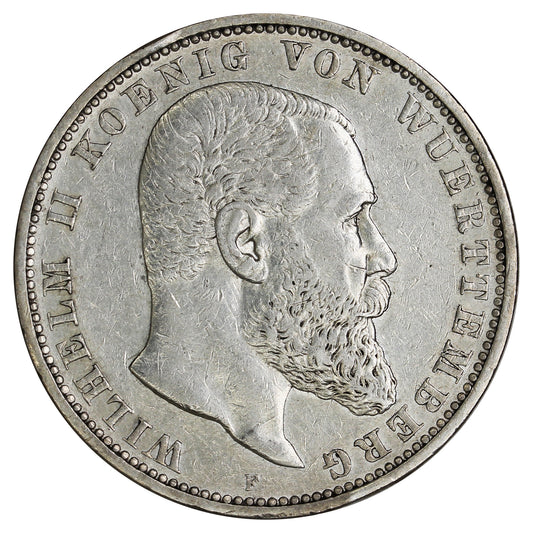 German States 1898F Wurttemburg 5 Marks Extra Fine (EF40) (L)