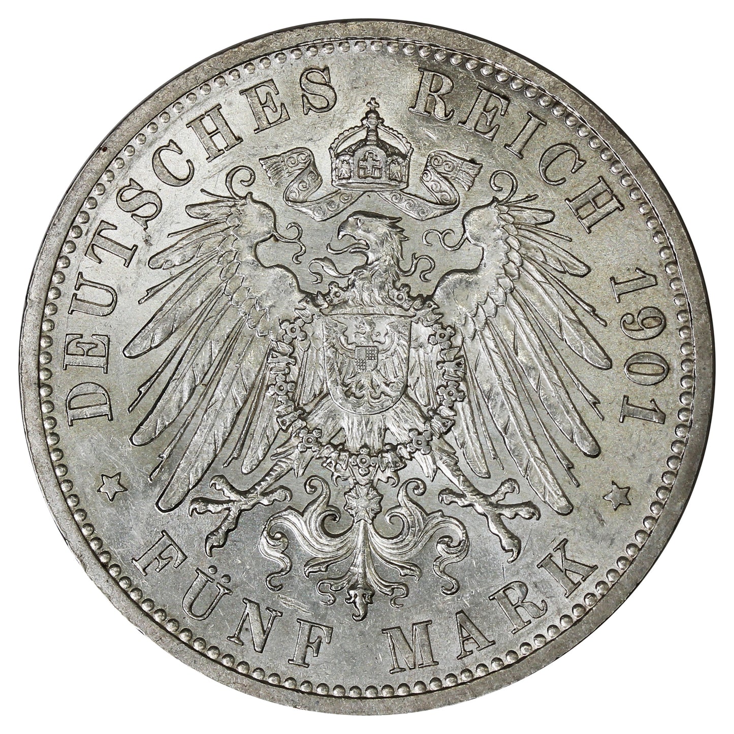 German States 1901A 200th Anniversary of Prussia 5 Marks AU-UNC (AU55) (L)
