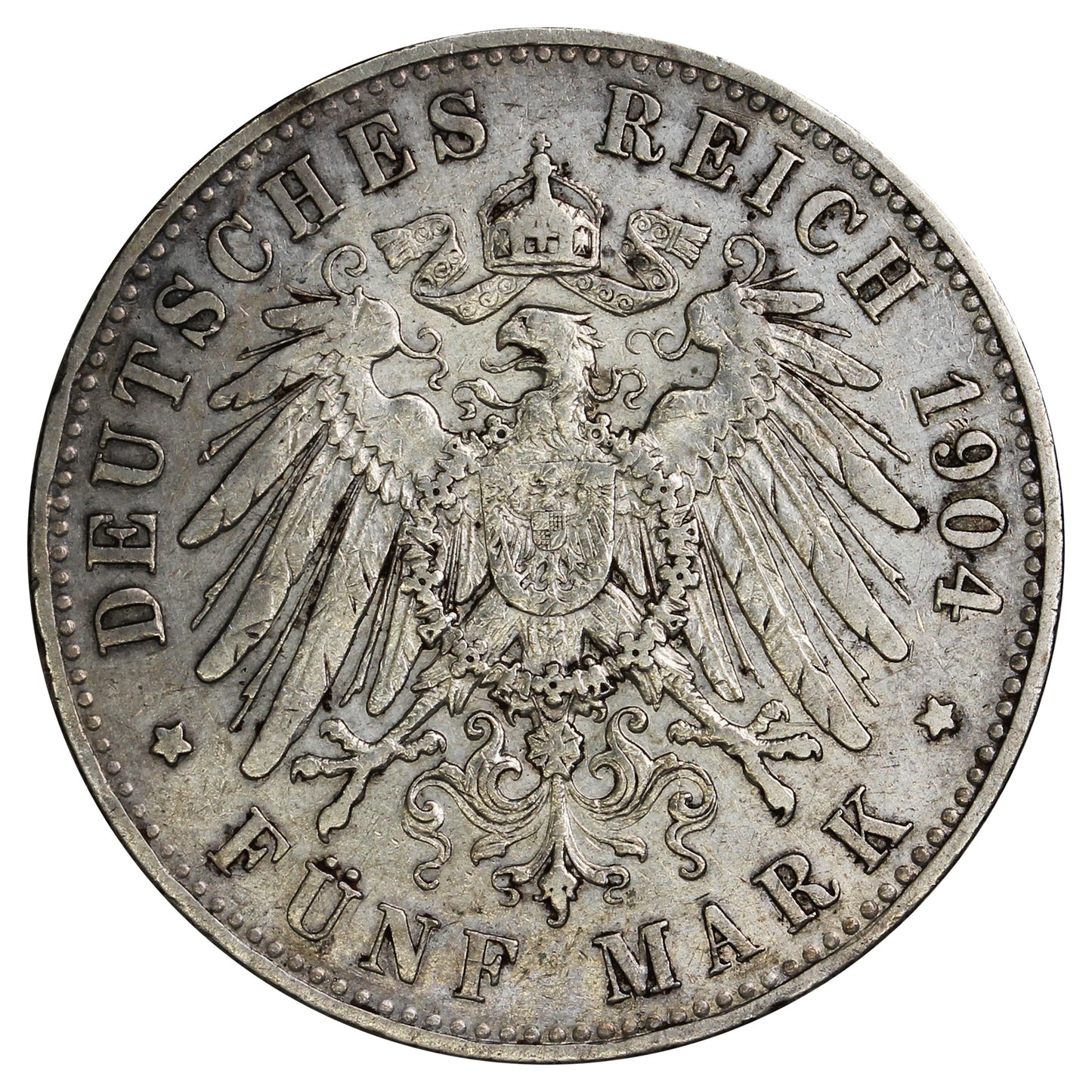 German States 1904A Prussia 5 Marks VF-EF (VF30) (L)