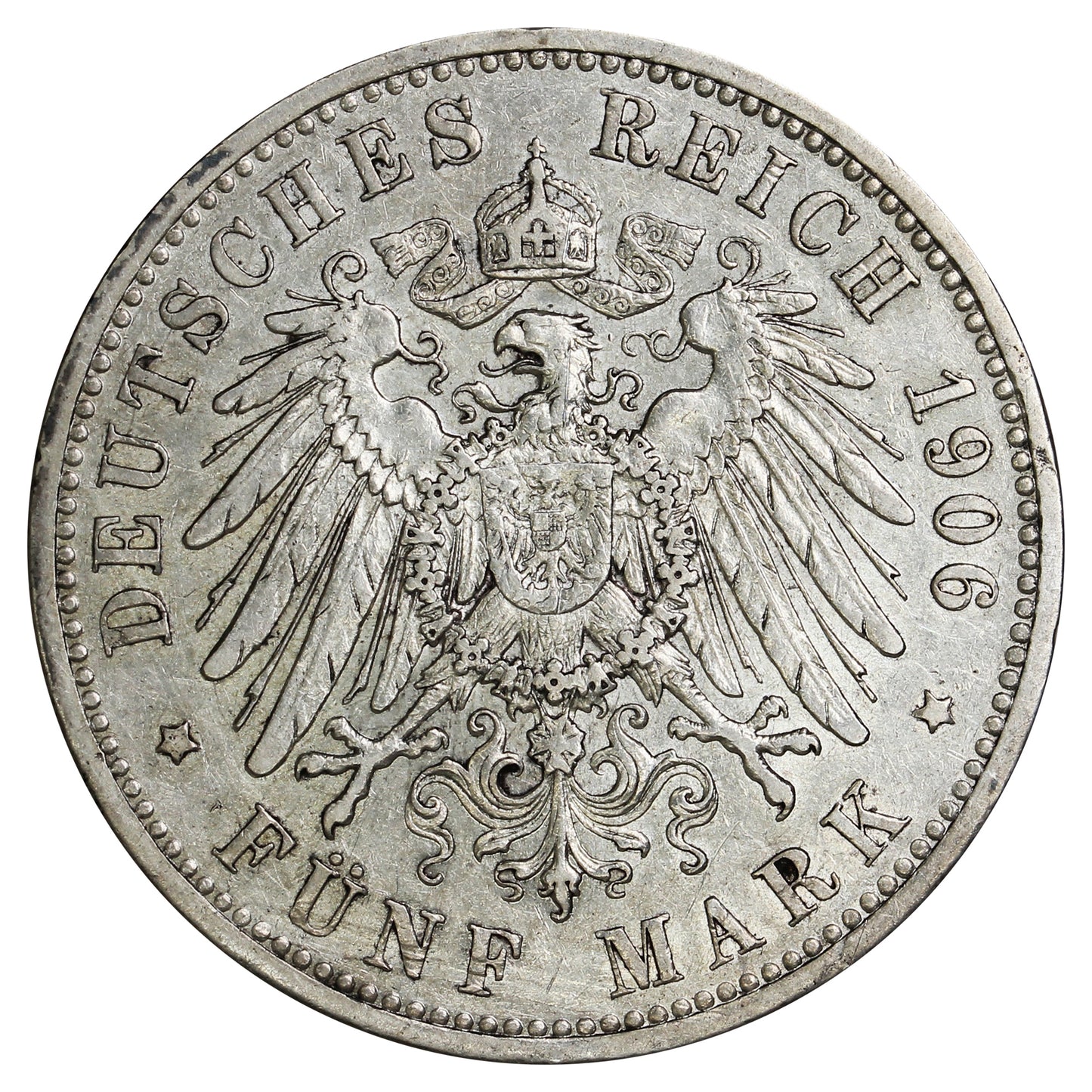 German States 1906A Prussia 5 Marks Extra Fine (EF40) (L)