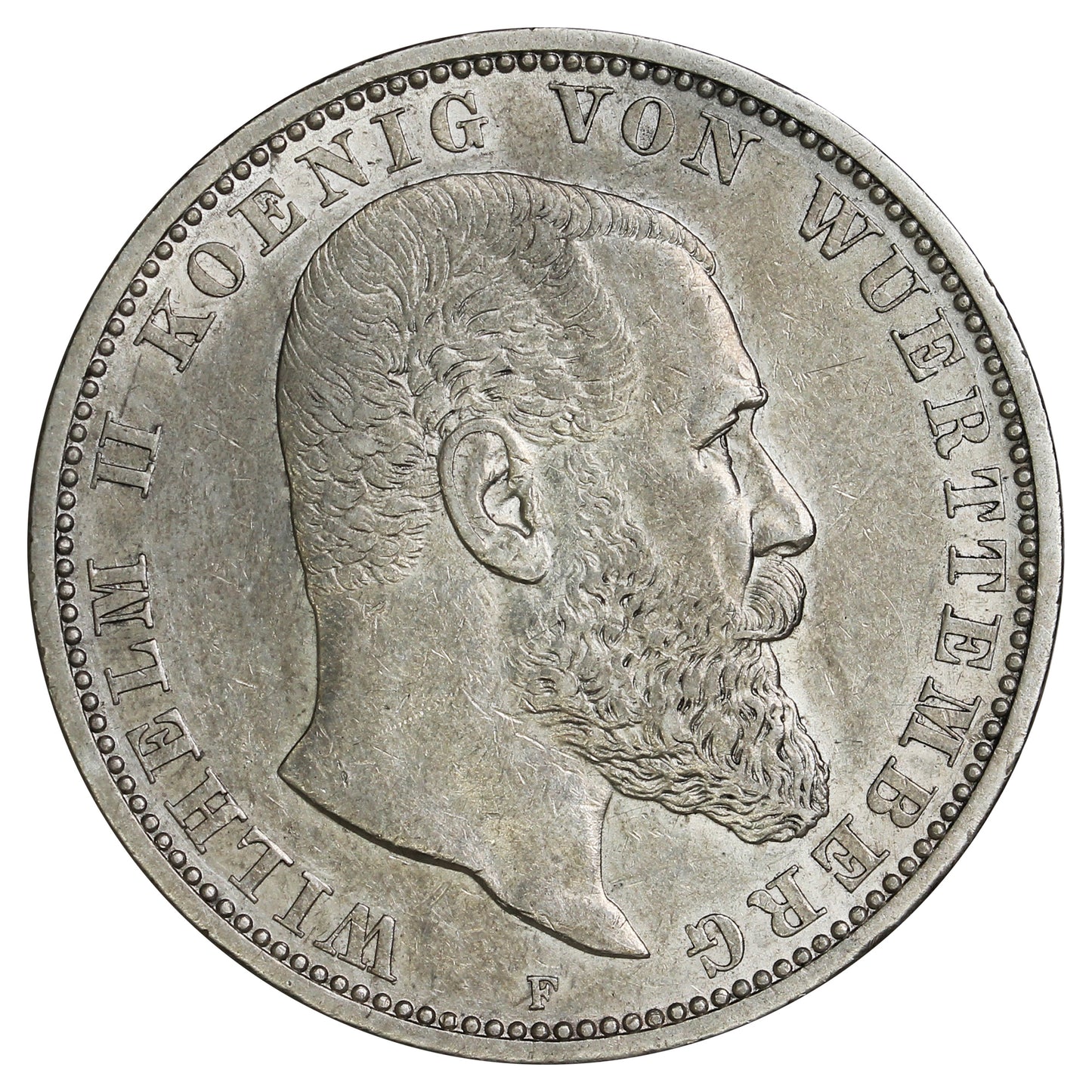 German States 1907F Wurttemburg 5 Marks EF-AU (EF45) (L)