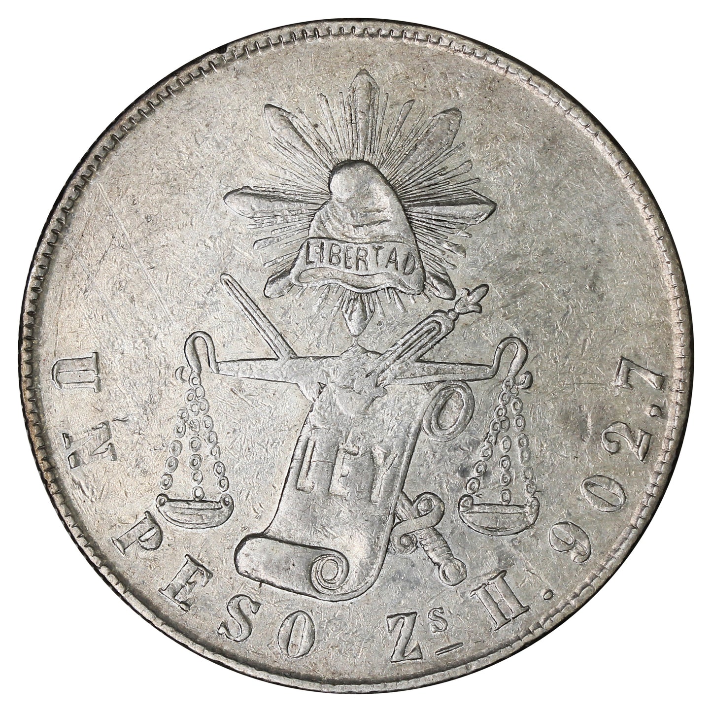 Mexico 1872ZSH Peso EF-AU (EF45)