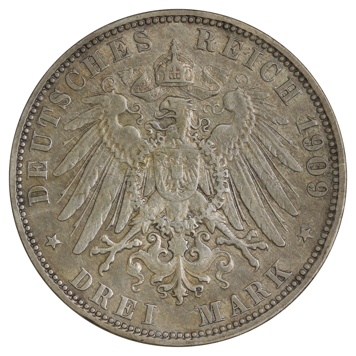 German States 1909J Hamburg 3 Marks Almost Uncirculated (AU50) $