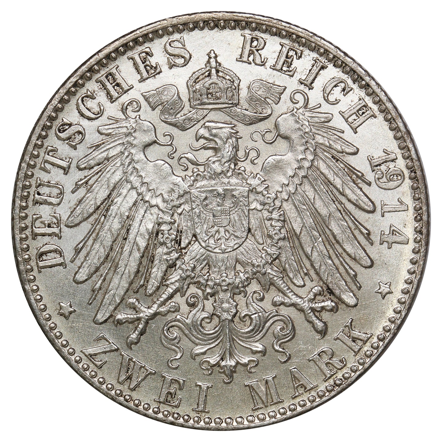 German States 1914D Bavaria 2 Marks Uncirculated (MS60) $
