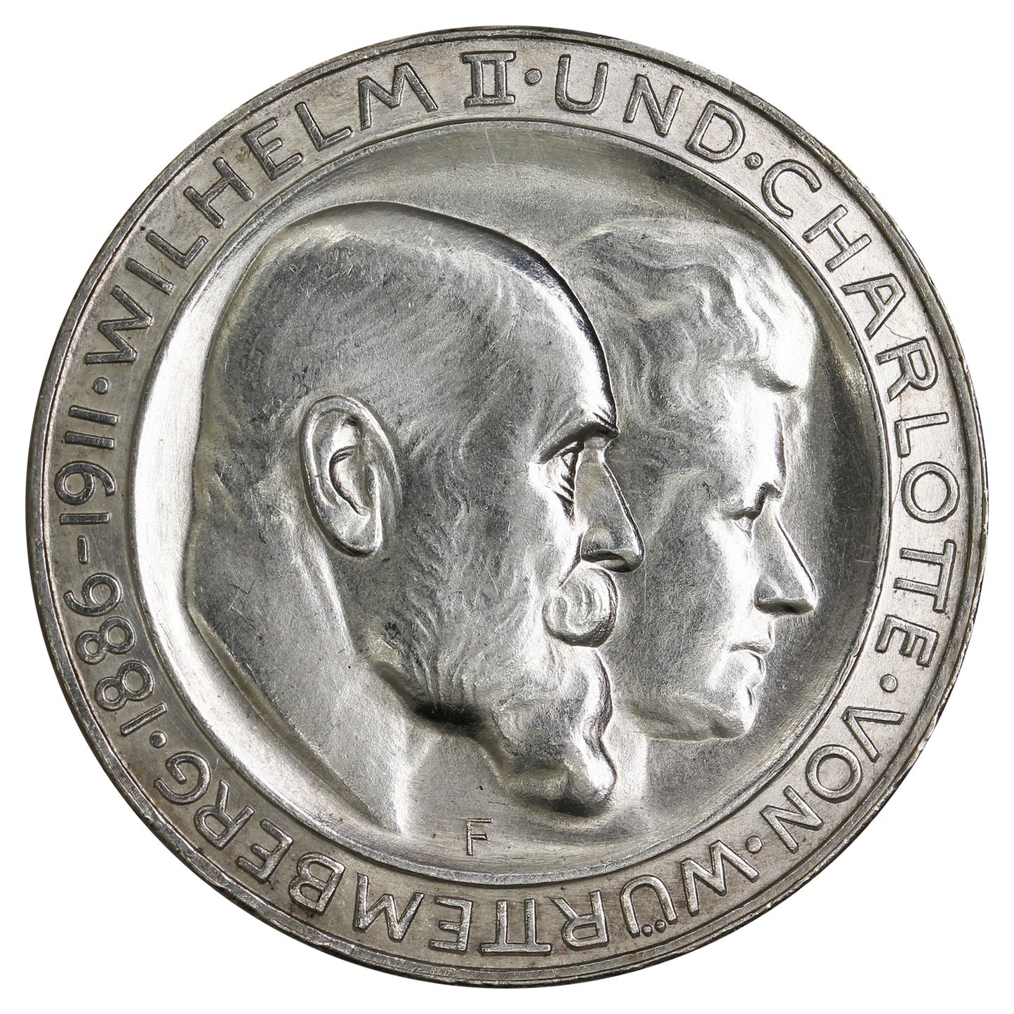 German States 1911F Wurttemburg 3 Marks Brilliant Uncirculated (MS63) $