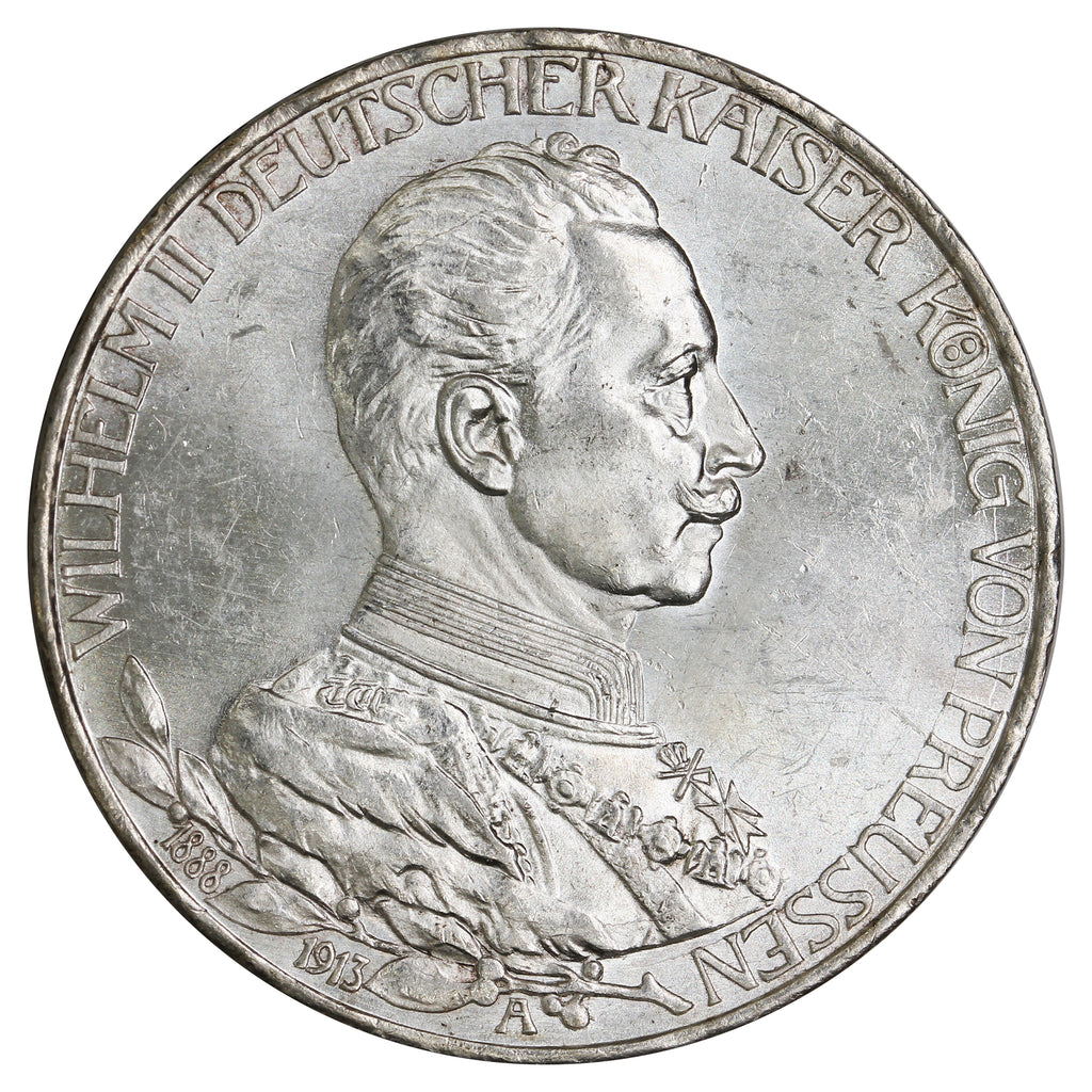 German States 1913A Prussia Wilhelm II 3 Marks UNC+ (MS62) $