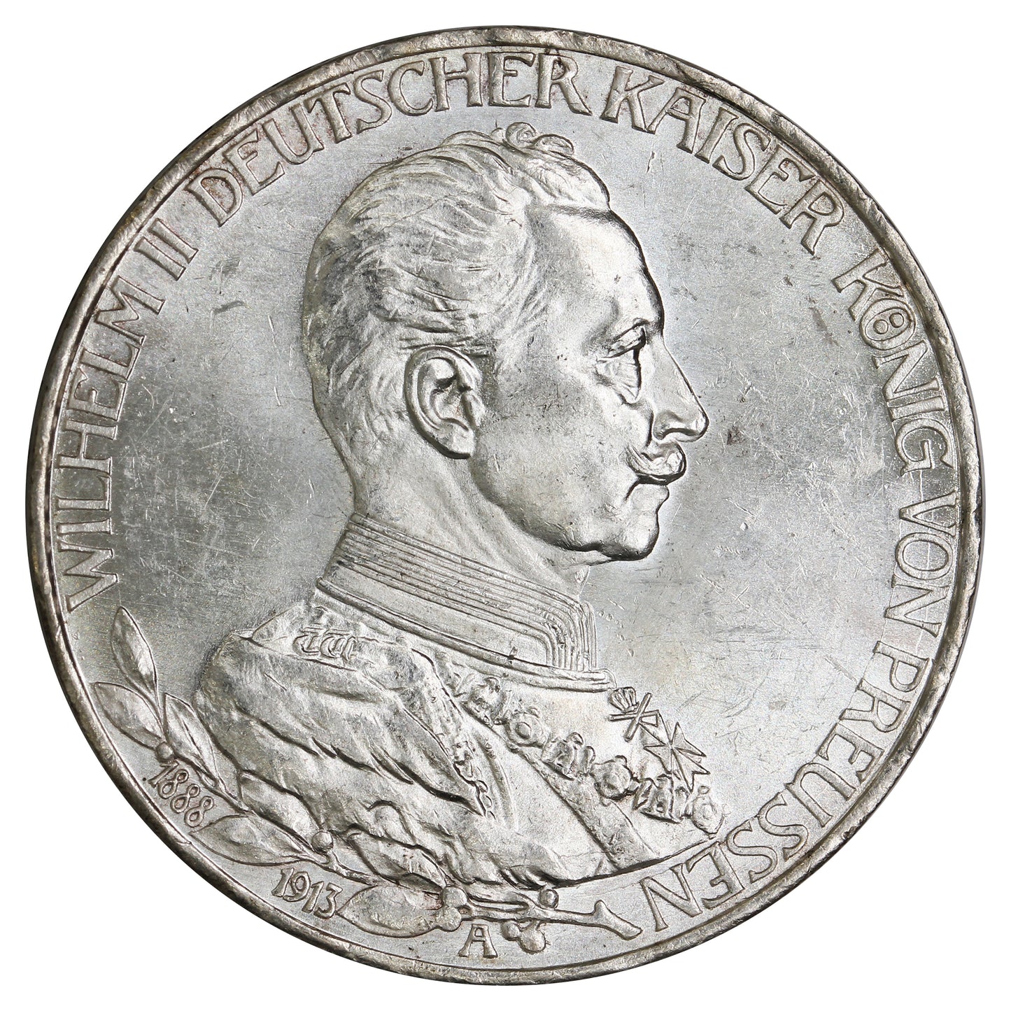 German States 1913A Prussia Wilhelm II 3 Marks UNC+ (MS62) $