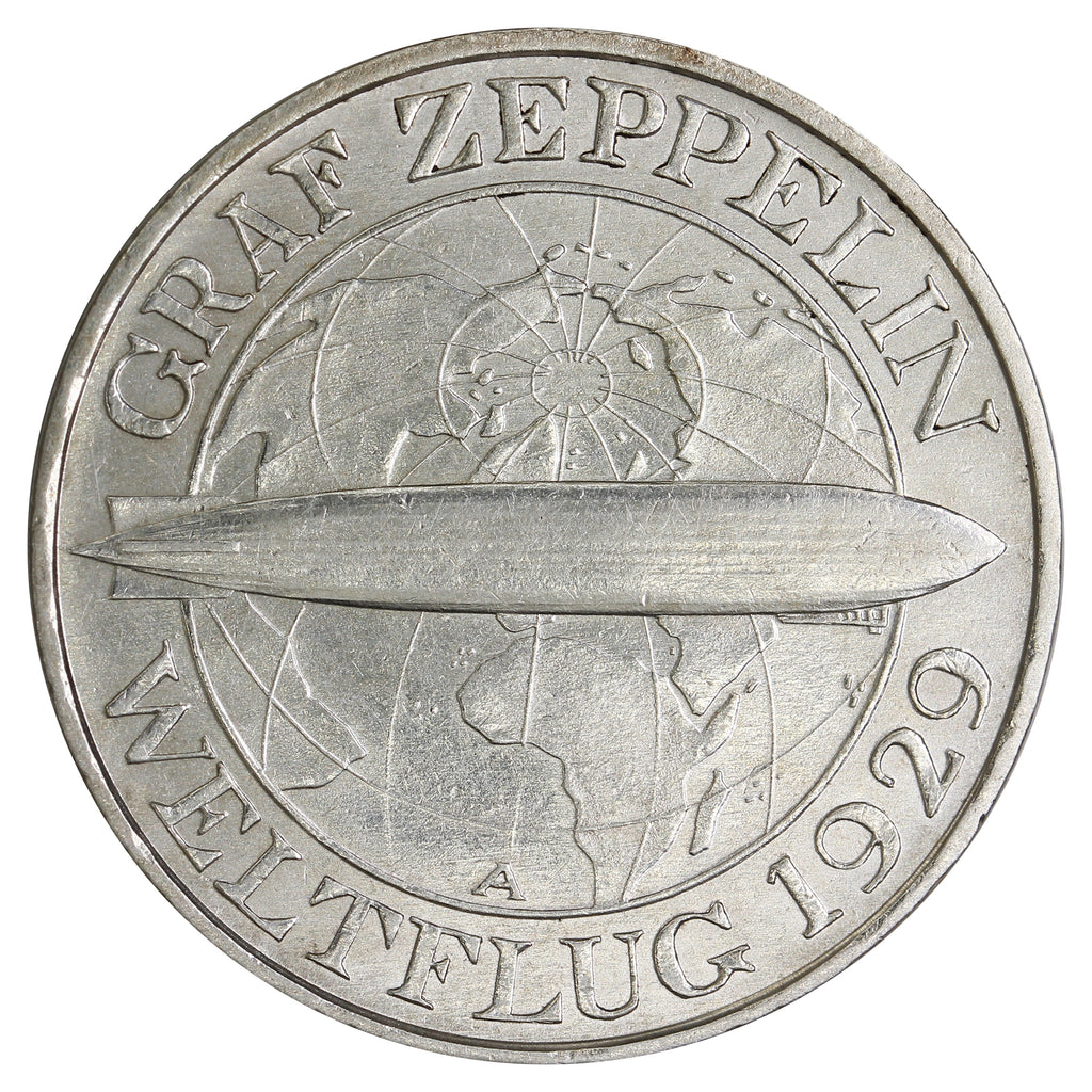 German Weimar Republic 1930A Zeppelin 3 Marks AU-UNC (AU55) $