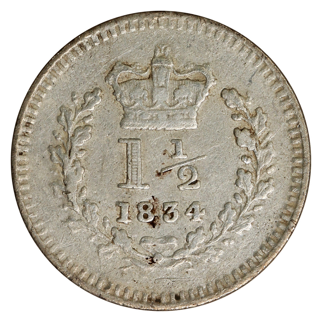 Great Britain 1834 William IV 1 1/2 Pence Extra Fine (EF40) $