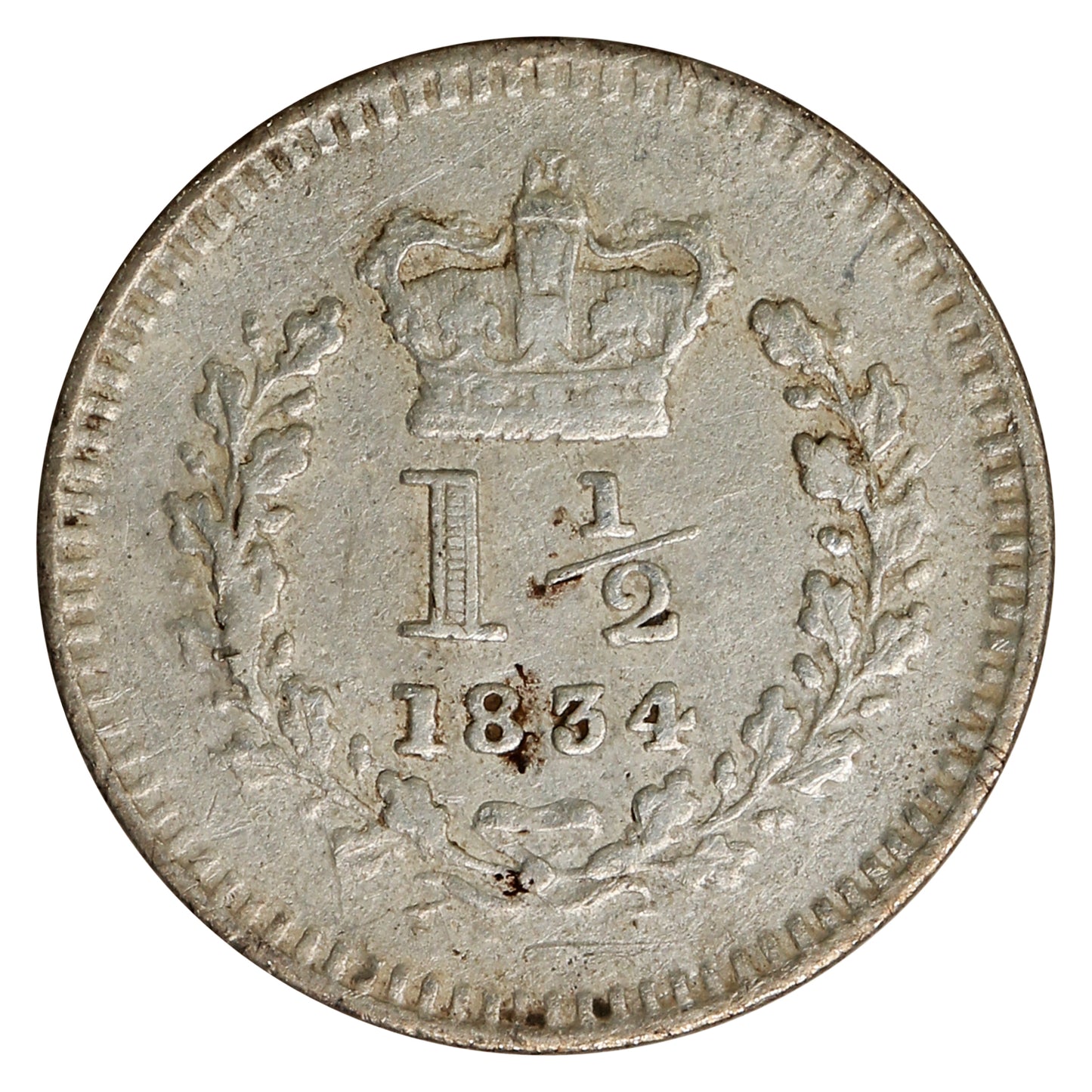 Great Britain 1834 William IV 1 1/2 Pence Extra Fine (EF40) $