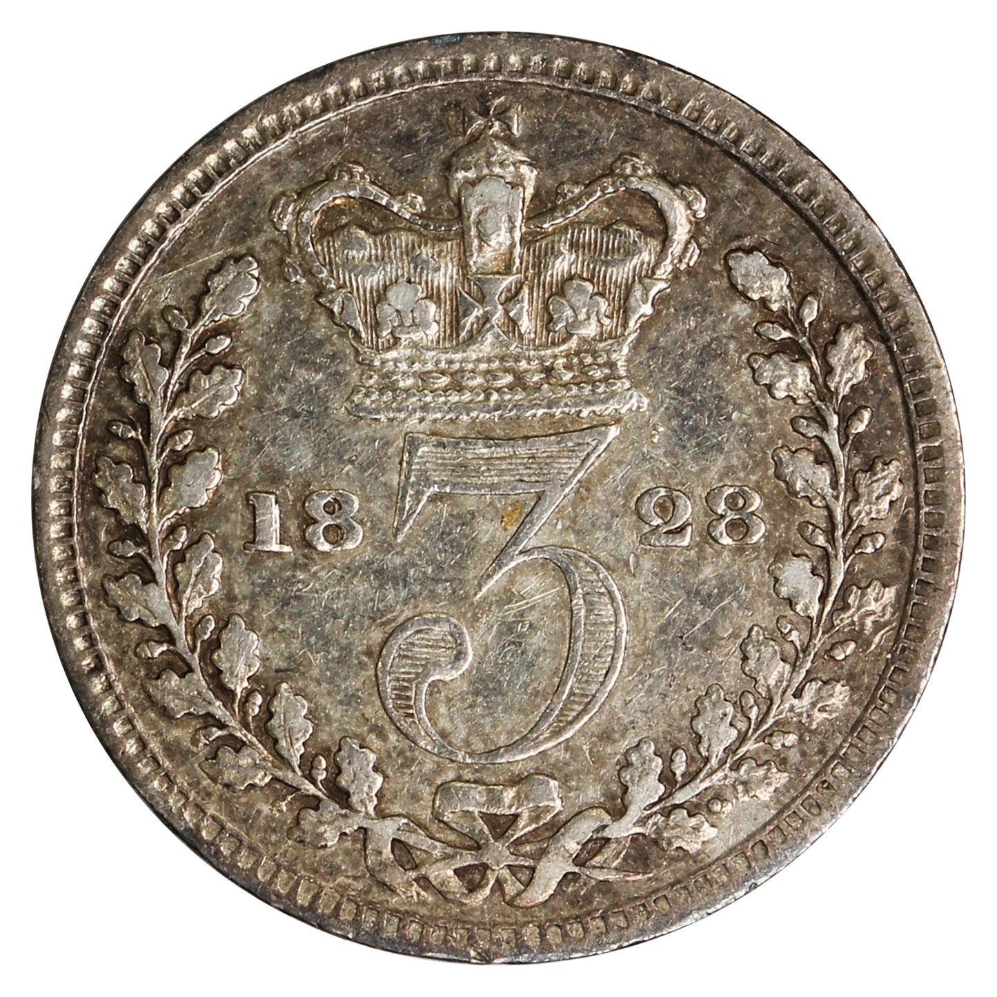 Great Britain 1828 George IV 3 Pence Extra Fine (EF40) $