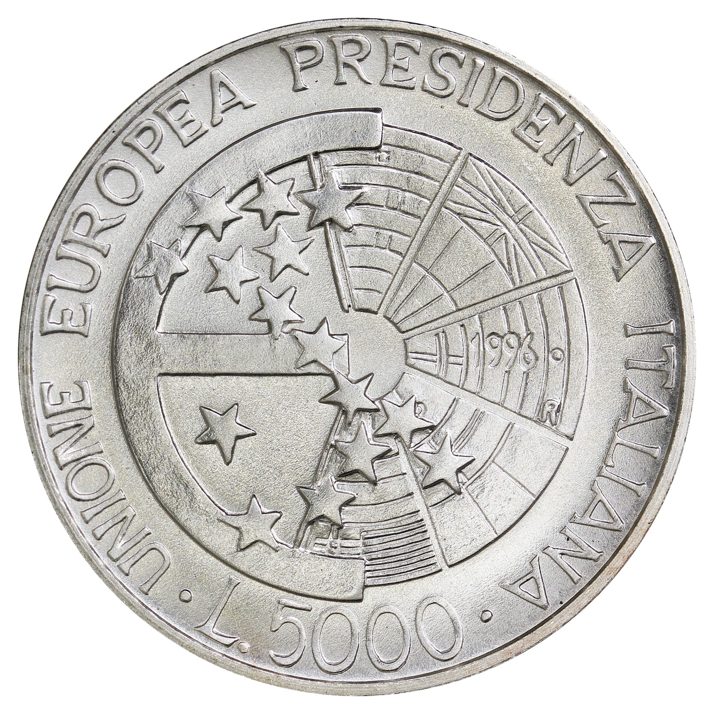 Italy 1996R 5,000 Lire Choice Brilliant Uncirculated (MS64) $