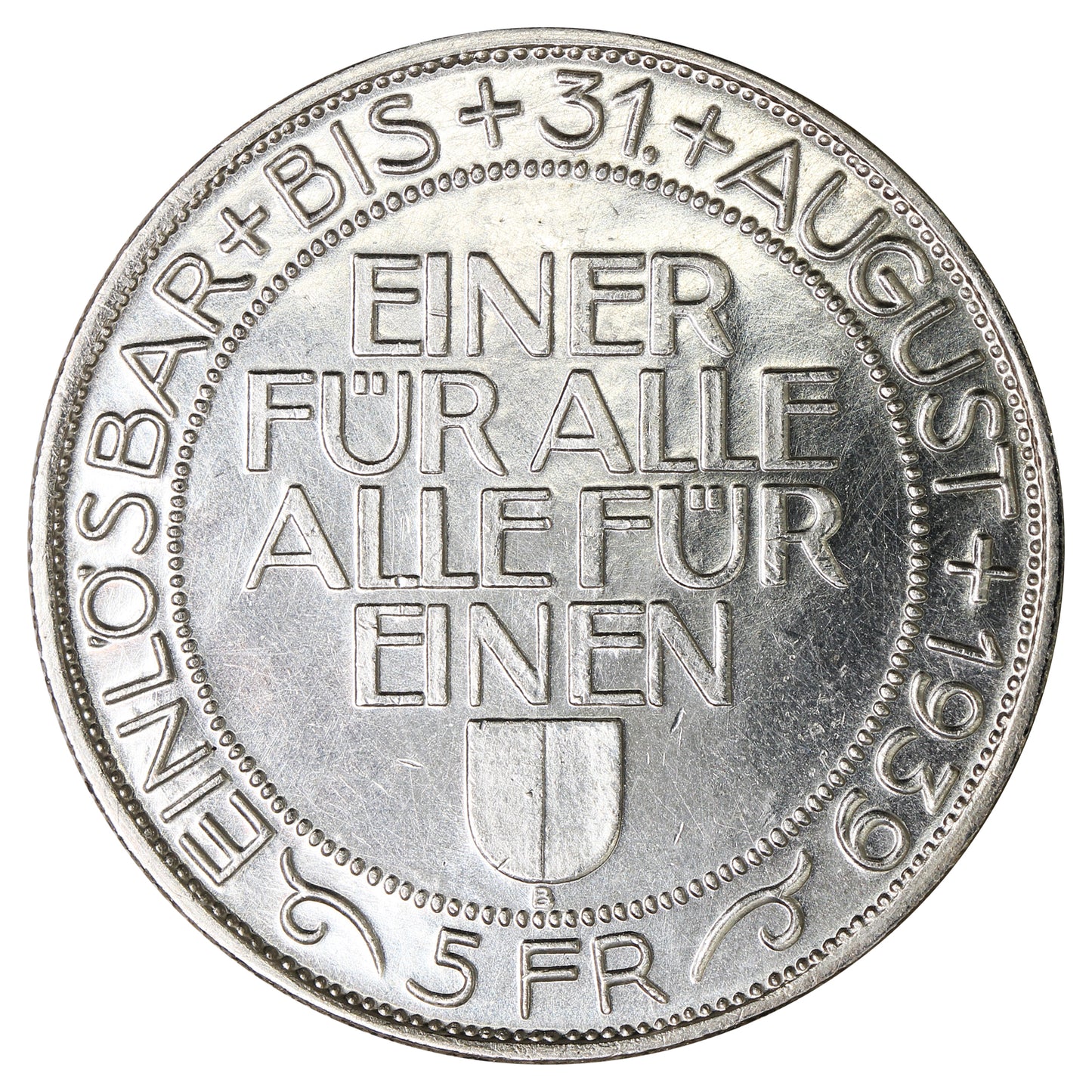 Switzerland 1939B Shooting Fest 5 Francs UNC+ (MS62) $
