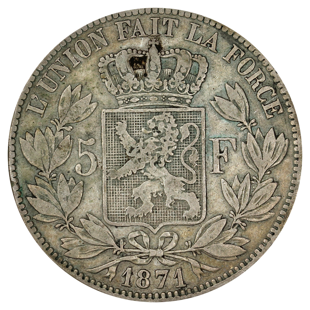 Belgium 1871 5 Francs Very Fine (VF20) $