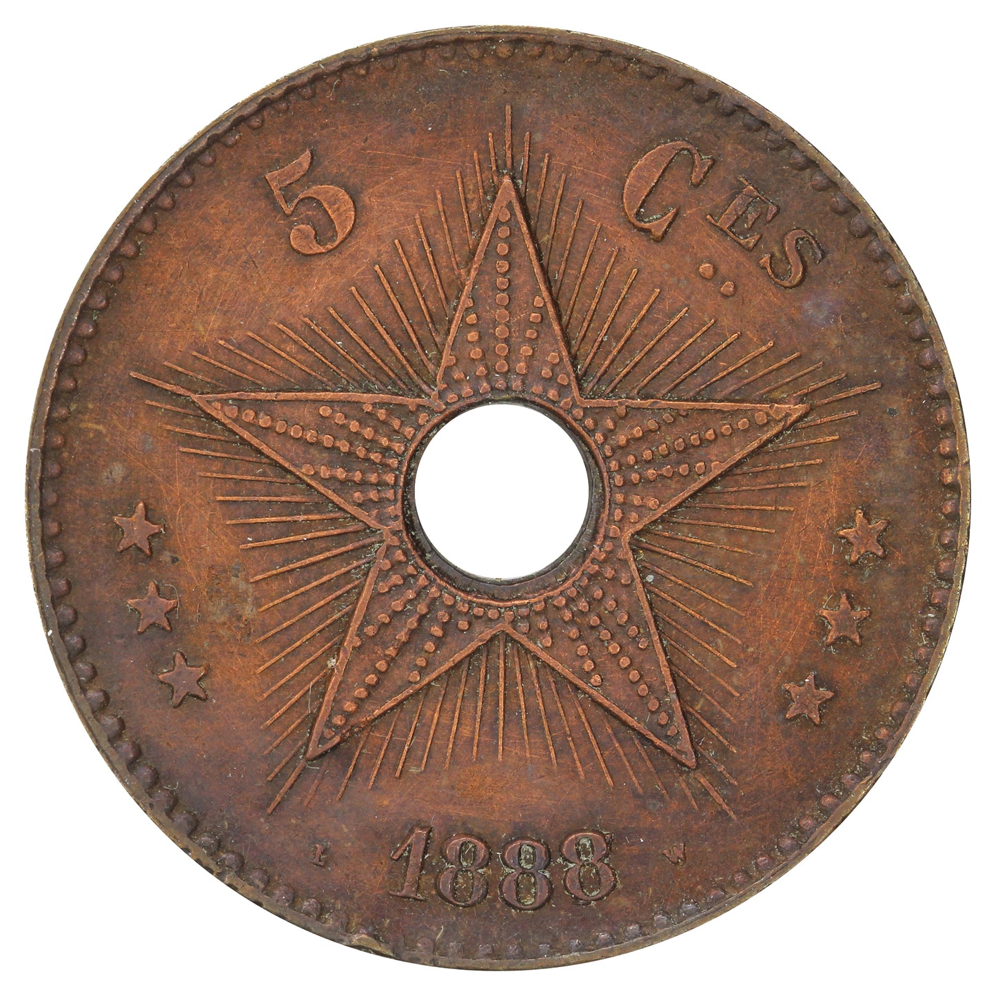 Congo Free State 1888 5 Centimes EF-AU (EF45) $