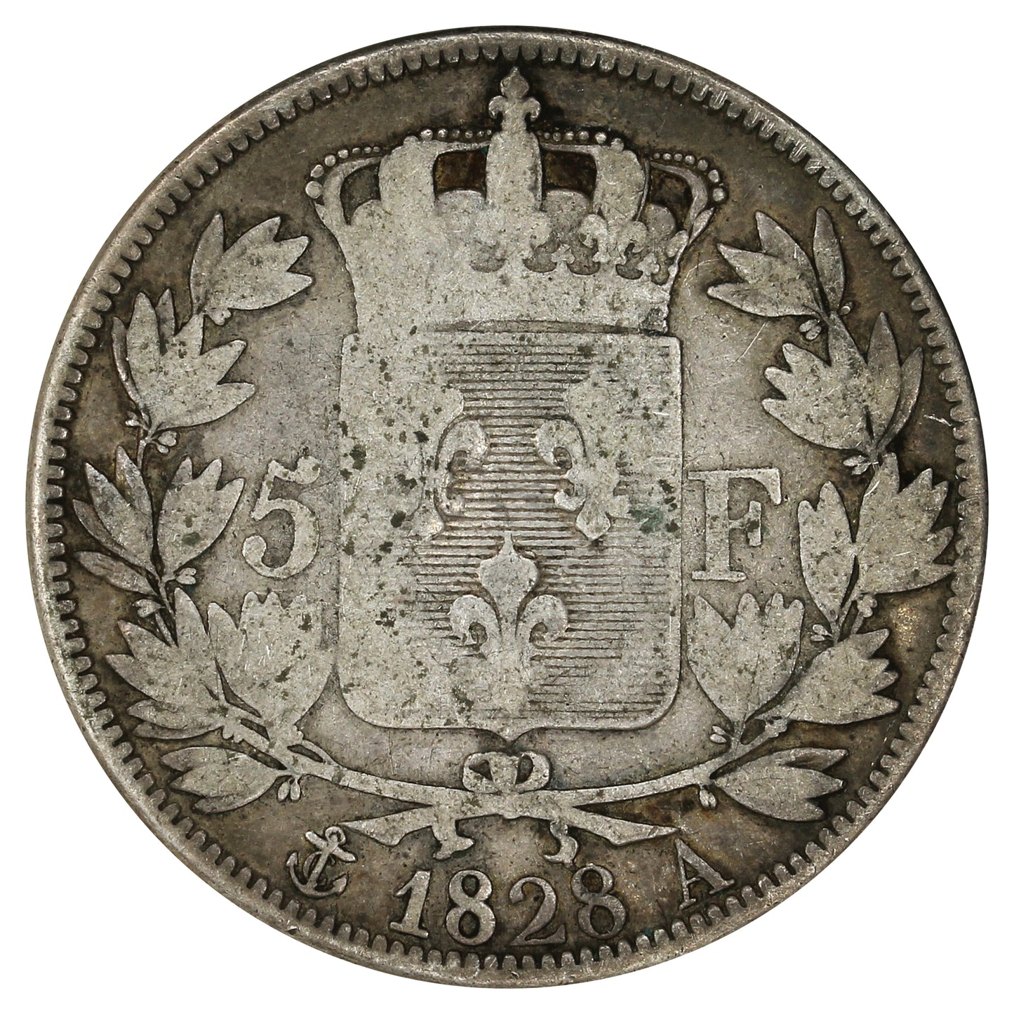 France 1828A 5 Francs Fine (F12) $