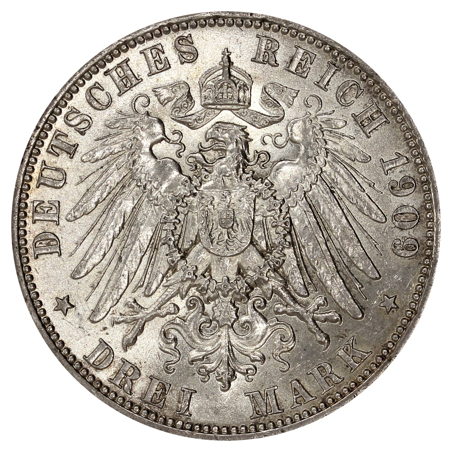 German States 1909E Saxony 3 Marks Uncirculated (MS60) $