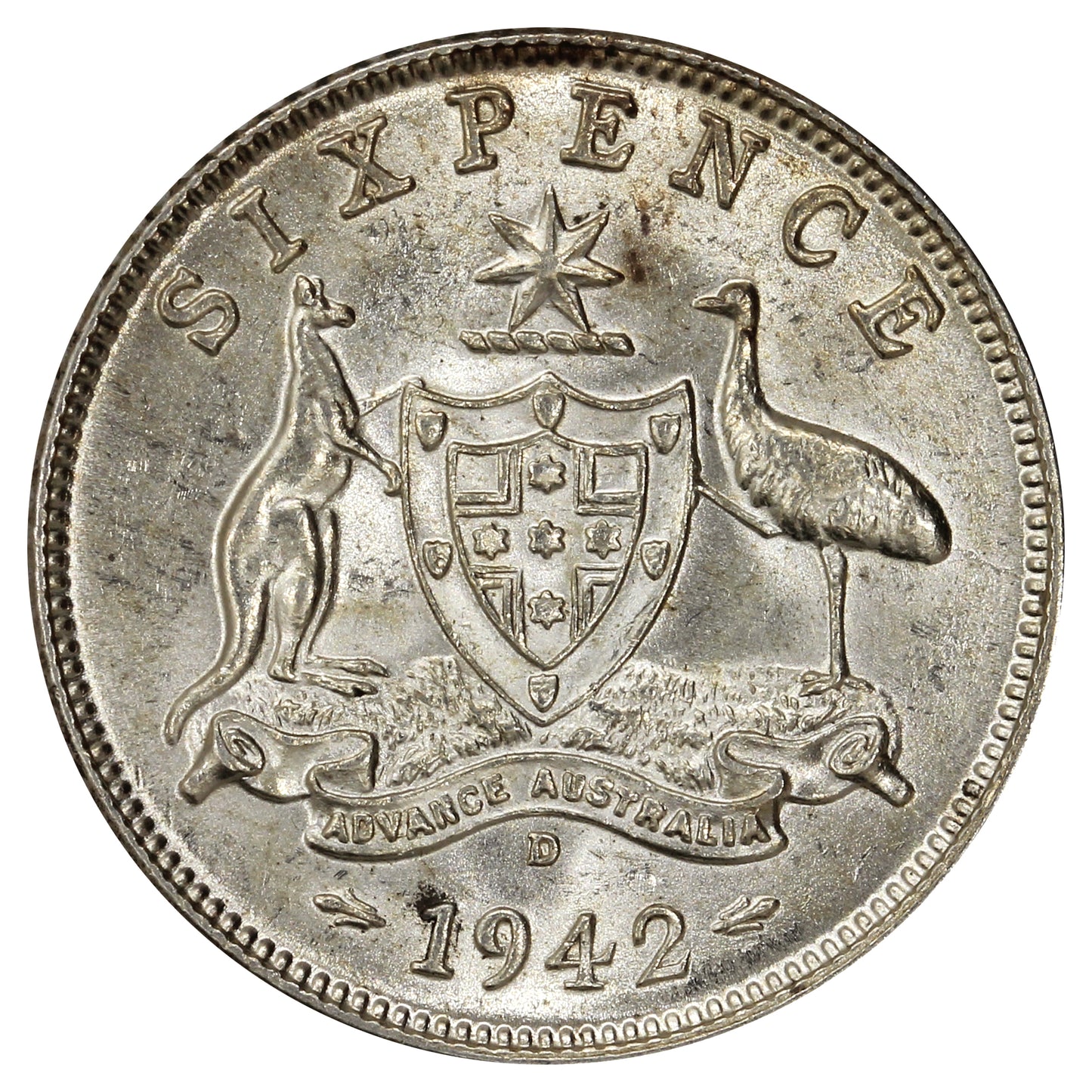 Australia 1942D 6 Pence Brilliant Uncirculated (MS63)