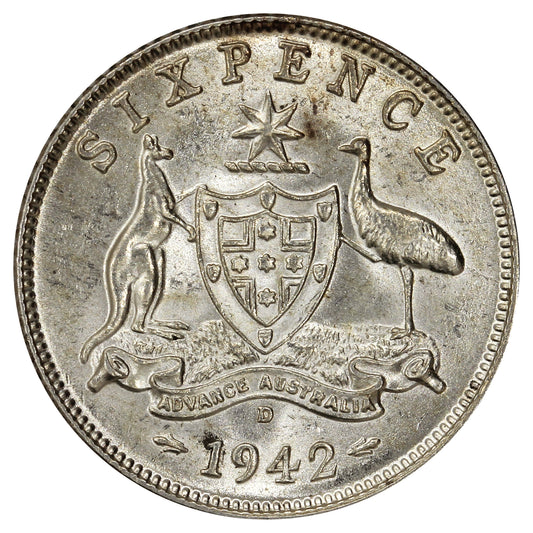 Australia 1942D 6 Pence Brilliant Uncirculated (MS63)