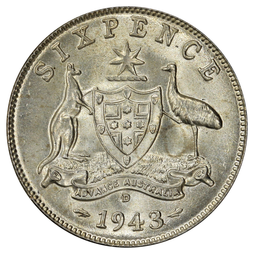 Australia 1943D 6 Pence Brilliant Uncirculated (MS63)