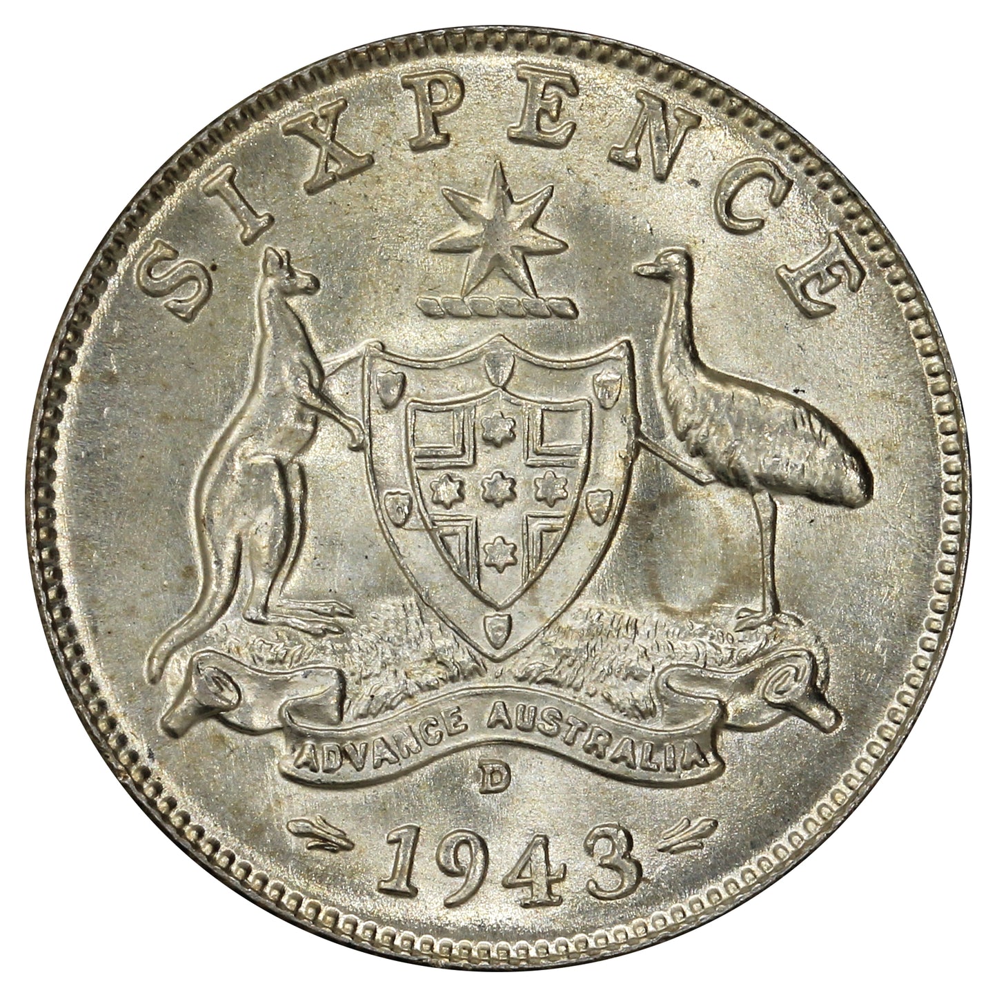 Australia 1943D 6 Pence Brilliant Uncirculated (MS63)