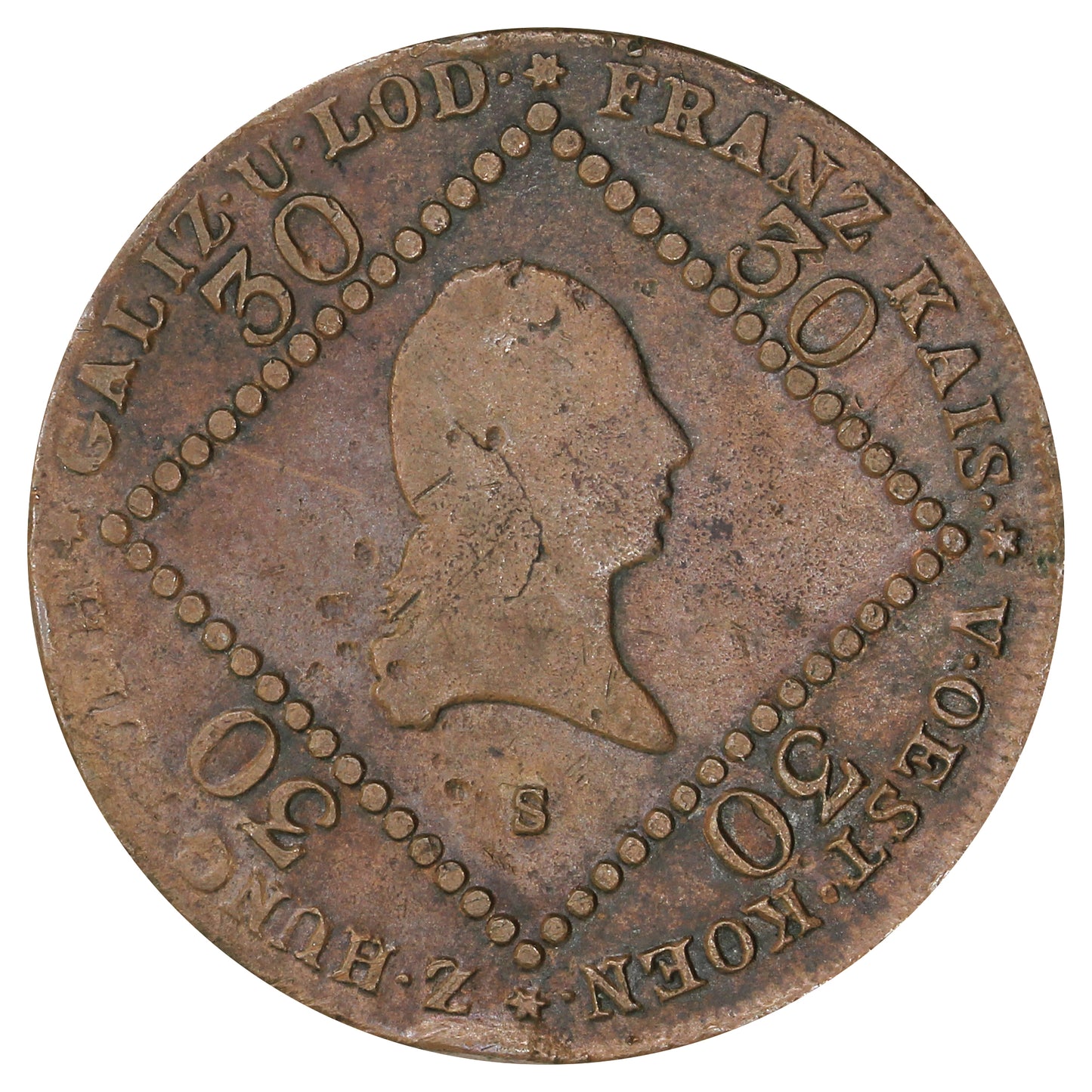 Austria 1807S Francis I 30 Kreuzer VF-EF (VF30)