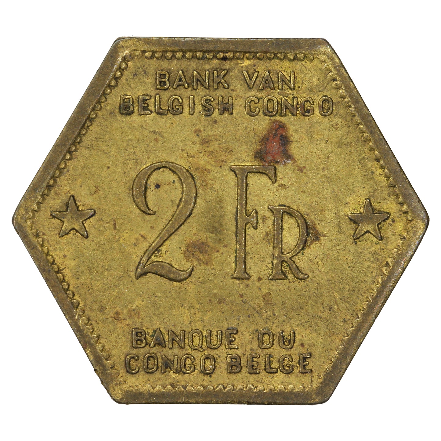 Belgian Congo 1943 2 Francs VF-EF (VF30)