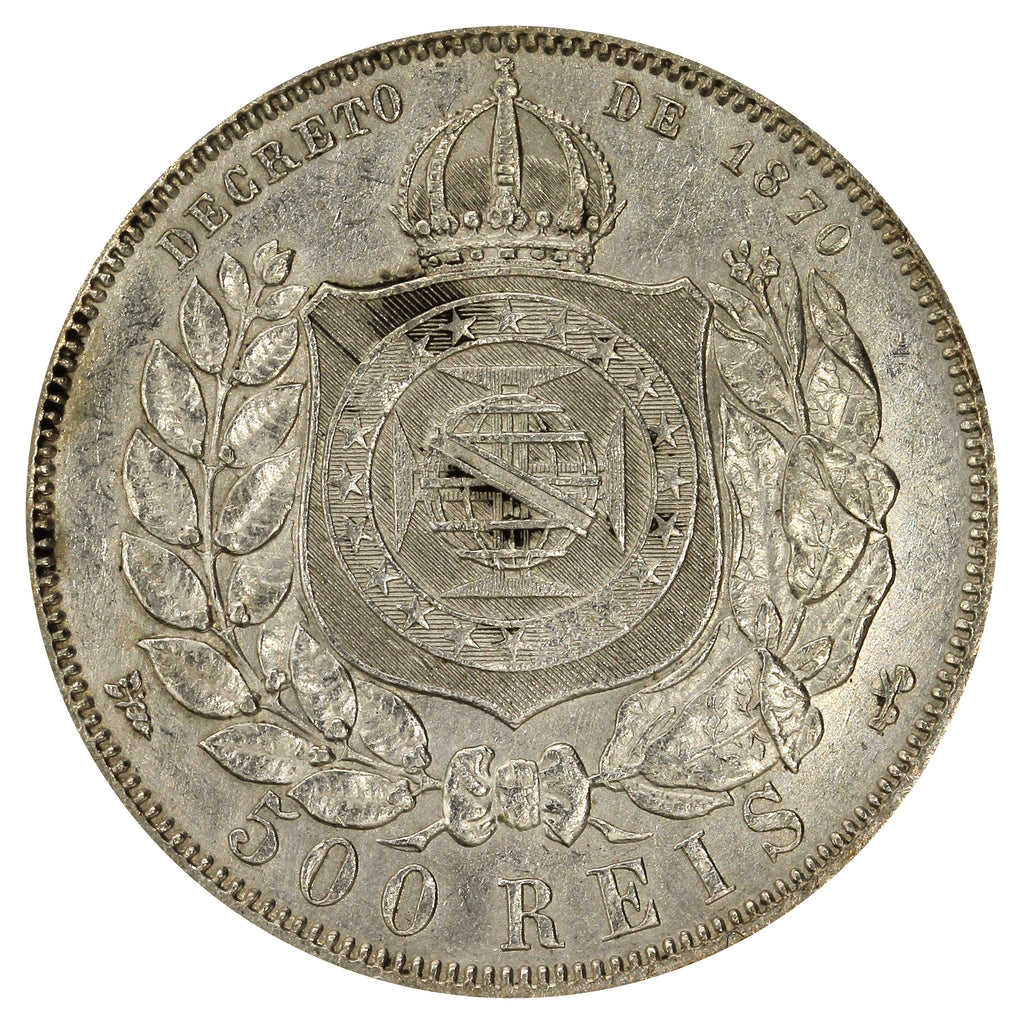 Brazil 1888 500 Reis Almost Uncirculated (AU50)