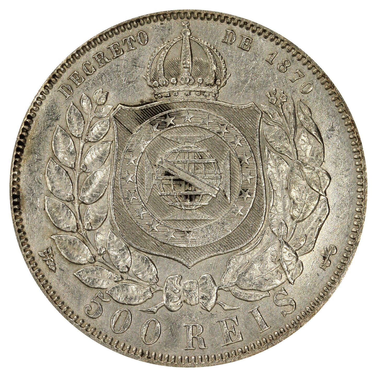 Brazil 1888 500 Reis Almost Uncirculated (AU50)