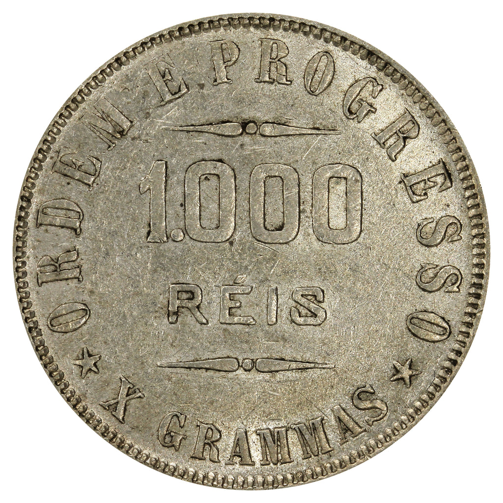 Brazil 1910 1000 Reis Almost Uncirculated (AU50)
