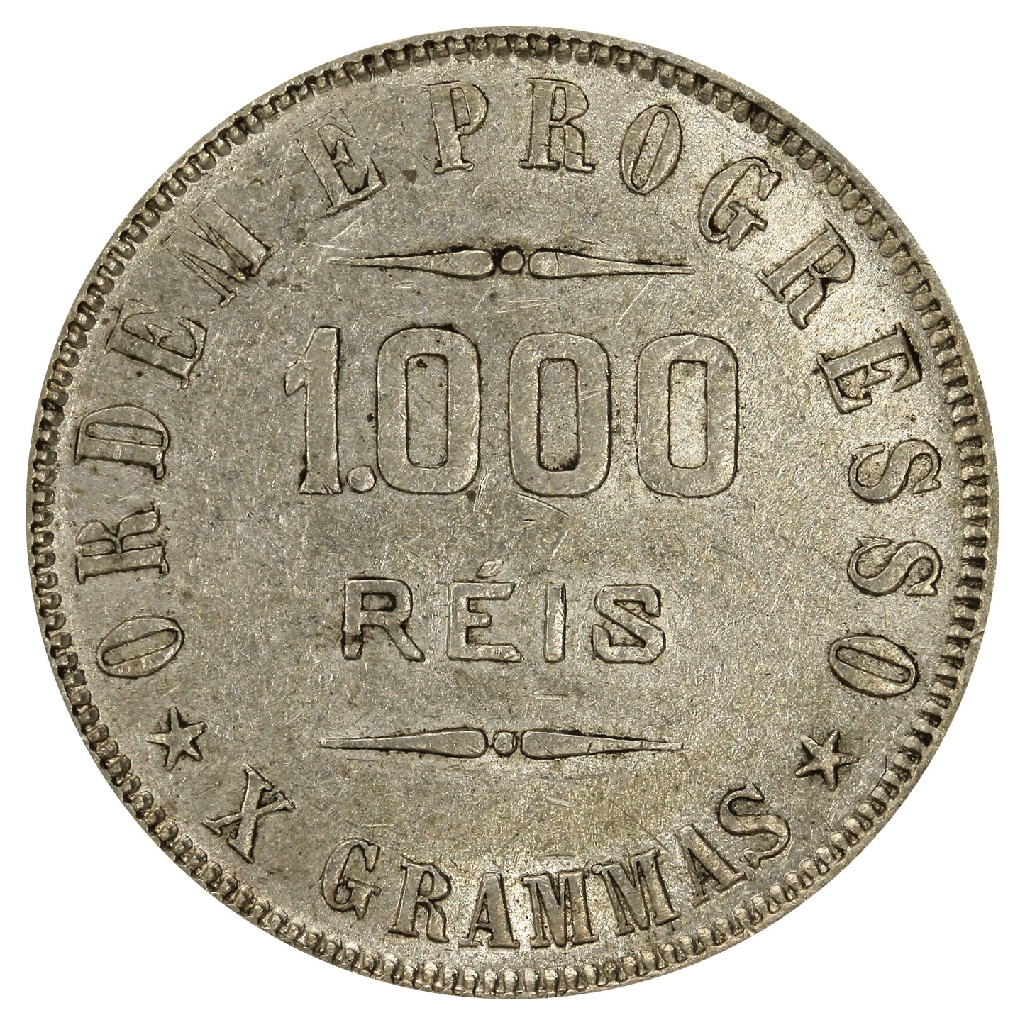 Brazil 1910 1000 Reis Almost Uncirculated (AU50)