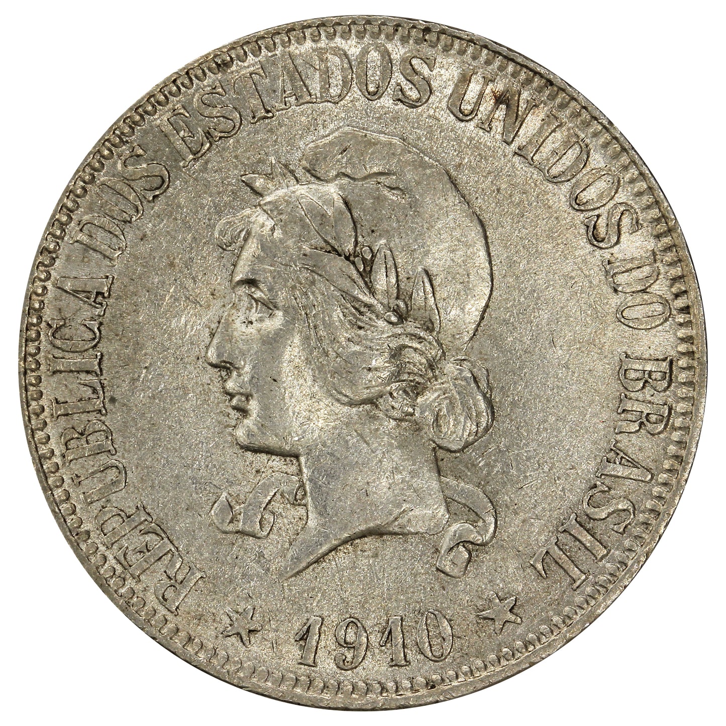 Brazil 1910 1000 Reis Almost Uncirculated (AU50)