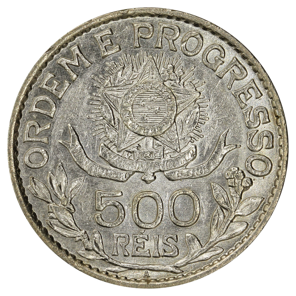 Brazil 1913A 500 Reis Almost Uncirculated (AU50)