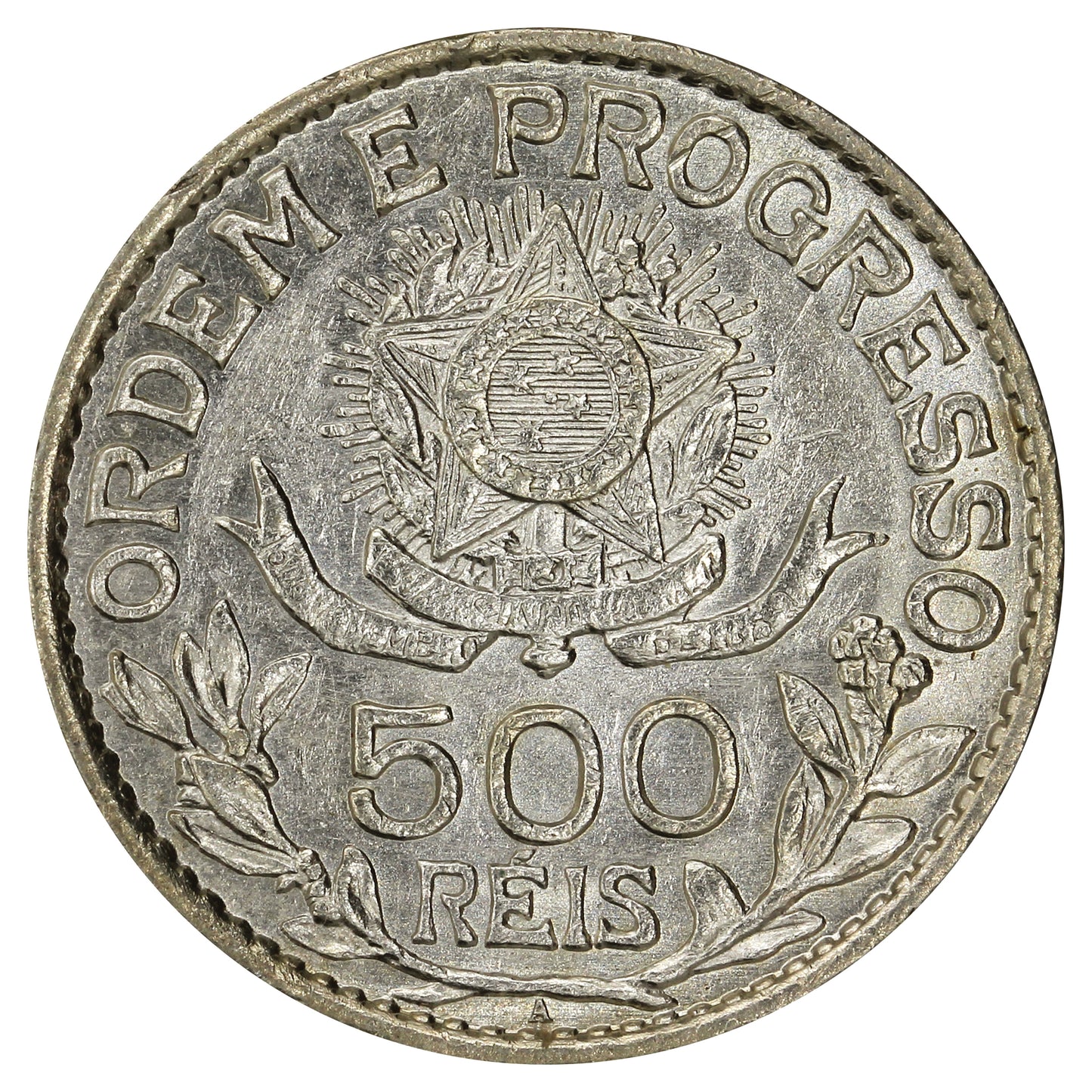 Brazil 1913A 500 Reis Almost Uncirculated (AU50)