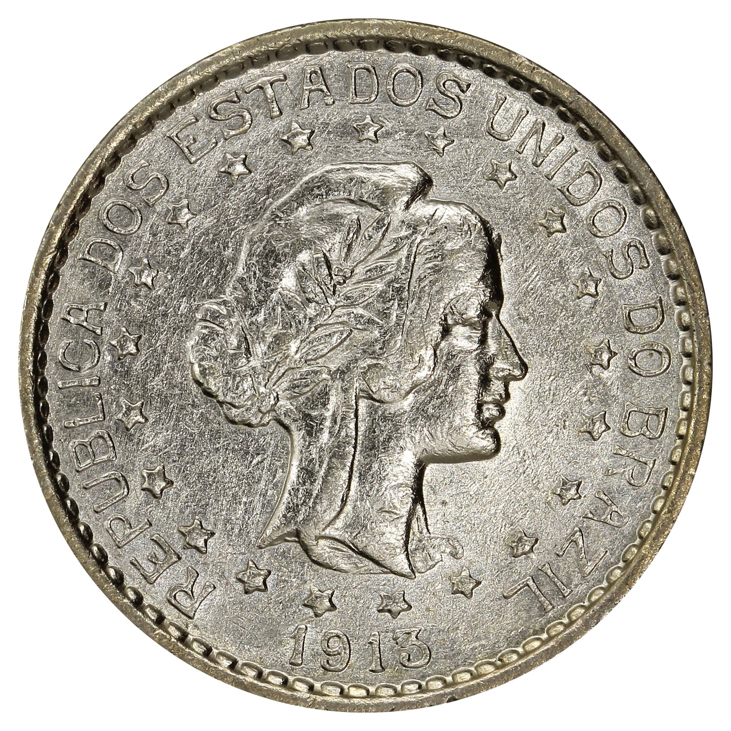 Brazil 1913A 500 Reis Almost Uncirculated (AU50)