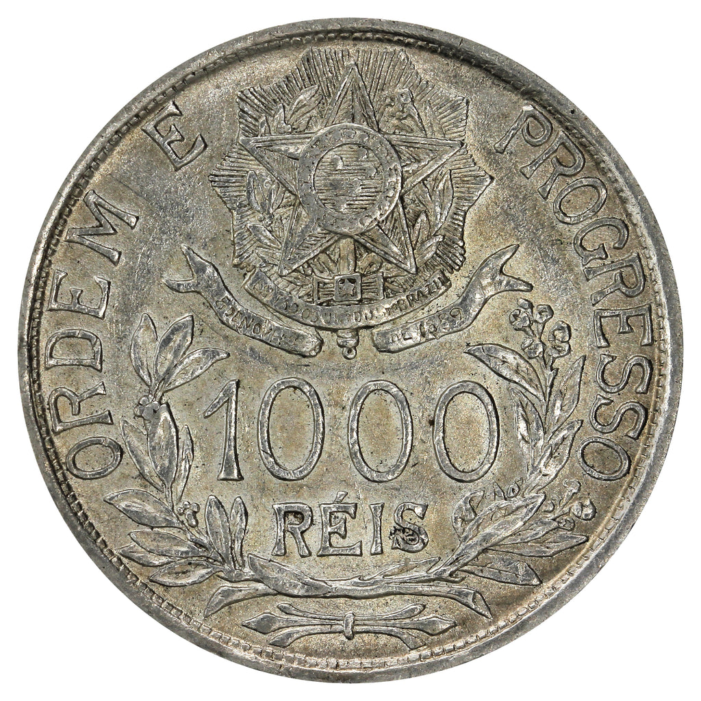 Brazil 1913 1000 Reis Almost Uncirculated (AU50)