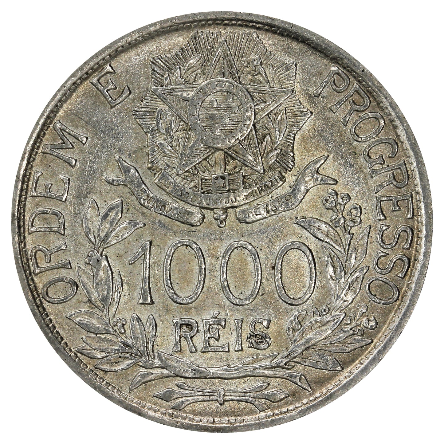 Brazil 1913 1000 Reis Almost Uncirculated (AU50)