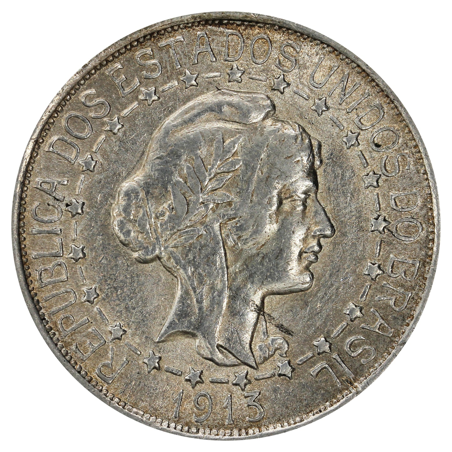 Brazil 1913 1000 Reis Almost Uncirculated (AU50)