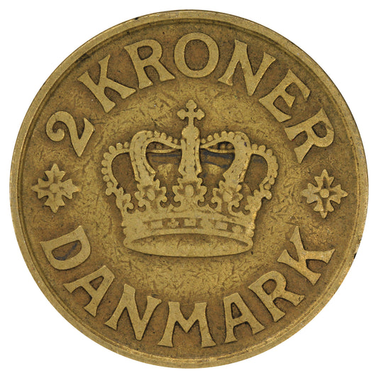 Denmark 1924 HCN GJ 2 Kroner Fine (F12)