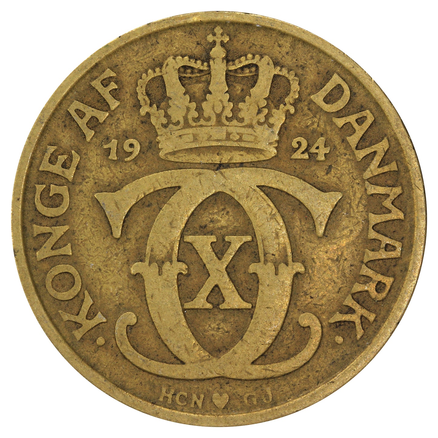 Denmark 1924 HCN GJ 2 Kroner Fine (F12)